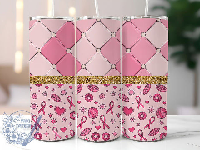 Fancy Pink Ribbon Survivor 20oz Tumbler, Pink Ribbon, Fancy Tumbler, Survivor Support, Sublimation Wrap, 20Oz Tumbler, Hope Strength Sublimation ToriDesigns 
