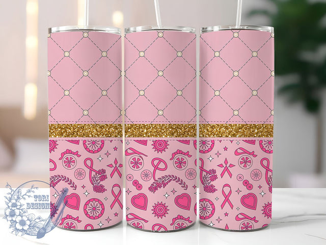 Fancy Pink Ribbon Survivor 20oz Tumbler, Pink Ribbon, Fancy Tumbler, Survivor Support, Sublimation Wrap, 20Oz Tumbler, Hope Strength Sublimation ToriDesigns 