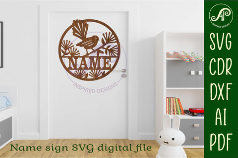 Fantail bird name sign svg laser SVG APInspireddesigns 