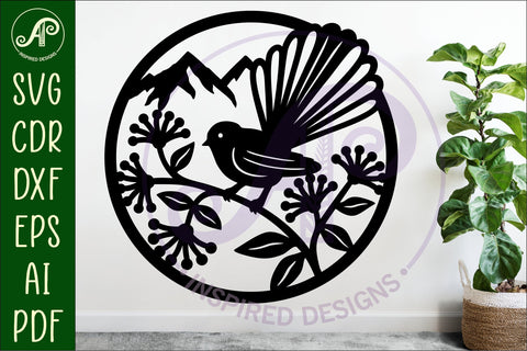 Fantail New Zealand bird wall sign, SVG file. SVG APInspireddesigns 