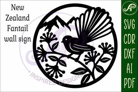 Fantail New Zealand bird wall sign, SVG file. SVG APInspireddesigns 