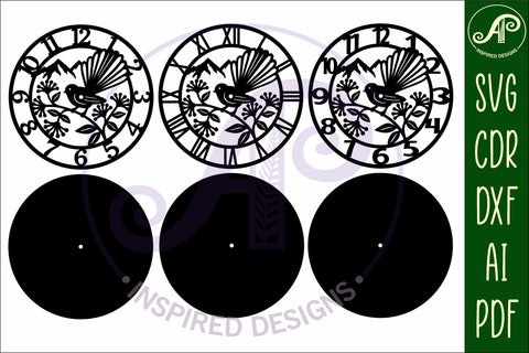 Fantail New Zealand themed clock wall clock laser cut files SVG APInspireddesigns 