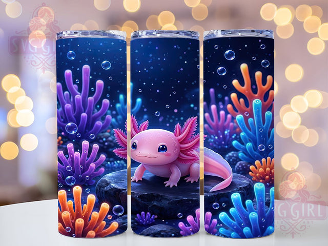 Fantasy Axolotl Coral 20oz Tumbler Wrap, Fantasy Axolotl, Coral Reef, Ocean Theme, Whimsical Style, Magical Charm, Skinny Tumbler, Sublimation PNG Sublimation SvggirlplusArt 