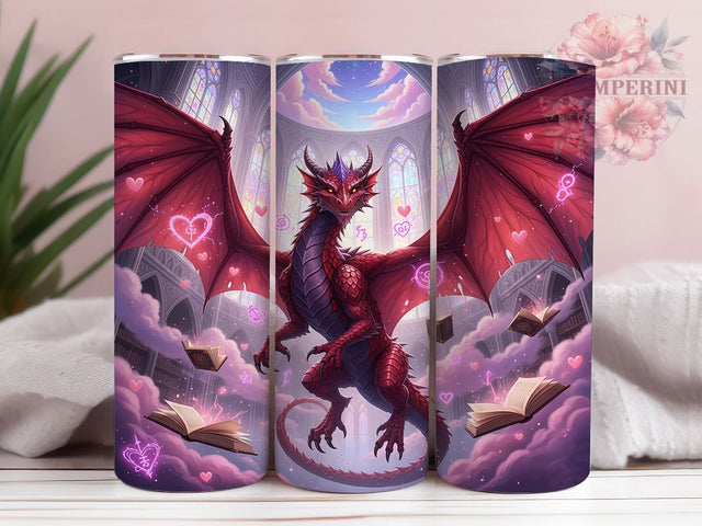 Fantasy Book Dragon Tumbler, Mythical Reading Wrap, Enchanted Dragon Cup, 20oz Sublimation Wrap, Stylish Fantasy Design Tumbler, Artistic Dragon Library Cup, Whimsical Book Lover Dragon Theme Wrap Sublimation Li Zamperini 