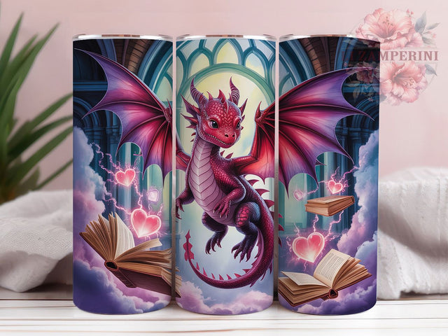 Fantasy Book Dragon Tumbler, Mythical Reading Wrap, Enchanted Dragon Cup, 20oz Sublimation Wrap, Stylish Fantasy Design Tumbler, Artistic Dragon Library Cup, Whimsical Book Lover Dragon Theme Wrap Sublimation Li Zamperini 