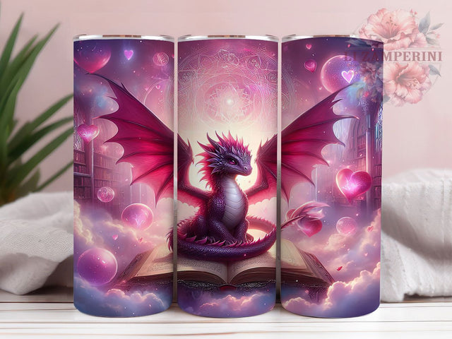 Fantasy Book Dragon Tumbler, Mythical Reading Wrap, Enchanted Dragon Cup, 20oz Sublimation Wrap, Stylish Fantasy Design Tumbler, Artistic Dragon Library Cup, Whimsical Book Lover Dragon Theme Wrap Sublimation Li Zamperini 