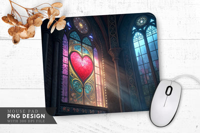 Fantasy Cathedral Heart Stained Glass Mouse Pad PNG Design Sublimation Regulrcrative 