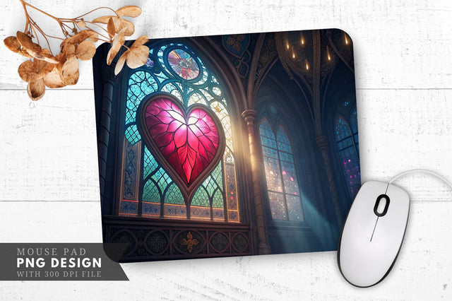 Fantasy Cathedral Heart Stained Glass Mouse Pad PNG Design Sublimation Regulrcrative 