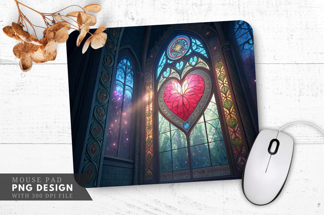 Fantasy Cathedral Heart Stained Glass Mouse Pad PNG Design Sublimation Regulrcrative 