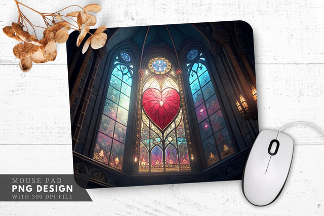 Fantasy Cathedral Heart Stained Glass Mouse Pad PNG Design Sublimation Regulrcrative 