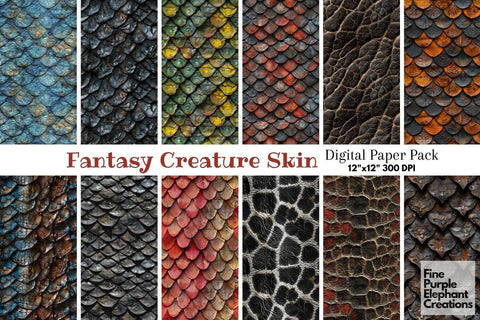 Fantasy Creature Skin Scales Texture Digital Paper - Colored Exotic Reptile Digital Pattern Fine Purple Elephant Creations 