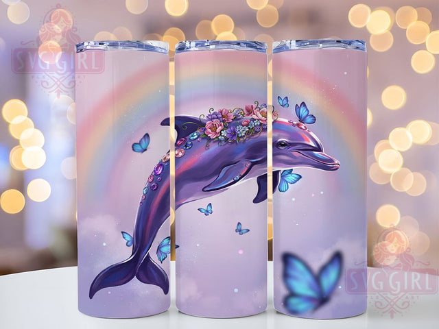 Fantasy Dolphin Butterflies 20oz Tumbler, Dolphin Design, Butterfly Pattern, Fantasy Theme, Sublimation Wrap, 20oz Tumbler, Mystical Aesthetic, Enchanted Style Sublimation SvggirlplusArt 