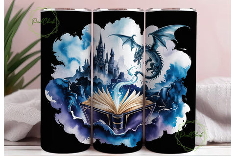 Fantasy Dragon Book 20oz Tumbler Wrap Sublimation PixelChick 