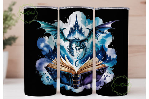Fantasy Dragon Book 20oz Tumbler Wrap Sublimation PixelChick 