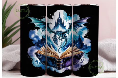Fantasy Dragon Book 20oz Tumbler Wrap Sublimation PixelChick 