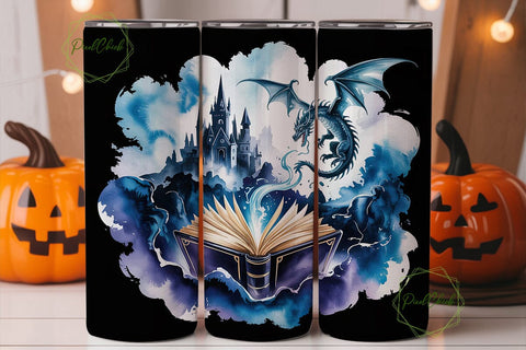 Fantasy Dragon Book 20oz Tumbler Wrap Sublimation PixelChick 