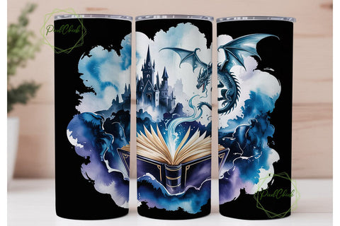 Fantasy Dragon Book 20oz Tumbler Wrap Sublimation PixelChick 