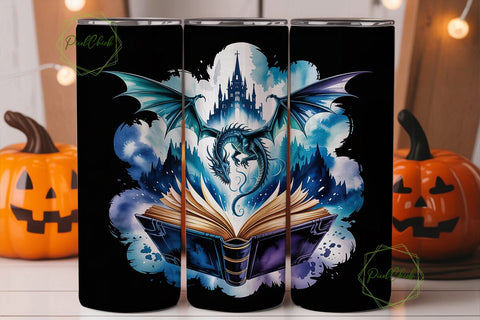 Fantasy Dragon Book 20oz Tumbler Wrap Sublimation PixelChick 
