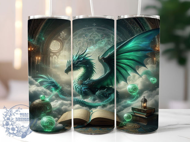 Fantasy Dragon Book Tumbler, Book Lover Tumbler, 20oz Tumbler Wrap, Sublimation Design, Fantasy Book Gift, Mythical Dragon Wrap, Literary Merch Tumbler Sublimation ToriDesigns 