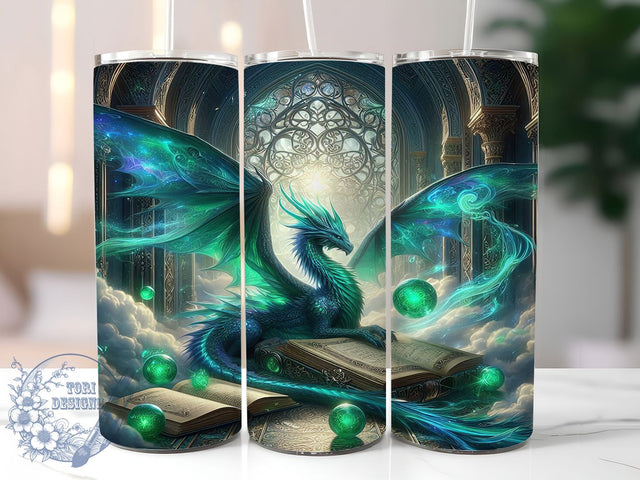 Fantasy Dragon Book Tumbler, Book Lover Tumbler, 20oz Tumbler Wrap, Sublimation Design, Fantasy Book Gift, Mythical Dragon Wrap, Literary Merch Tumbler Sublimation ToriDesigns 