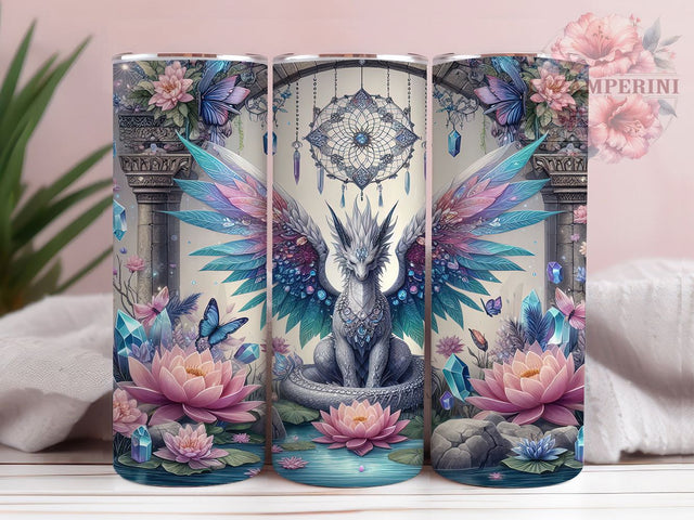 Fantasy Dragon Dreamcatcher Tumbler, Fantasy Wrap Design, Mystical Sublimation PNG, Boho Fantasy Aesthetic, 20oz Tumbler Sublimation, Mythical Creature Design, Spiritual Dreamcatcher Art Sublimation Li Zamperini 