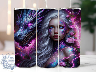 Fantasy Dragon Elf Girl Tumbler Wrap, Fantasy Sublimation Design, Elf Girl Drinkware, 20oz Skinny Tumbler Wrap, Mythical Creature Wrap, Magical Fantasy Tumbler, Enchanted Elf Sublimation Sublimation ToriDesigns 