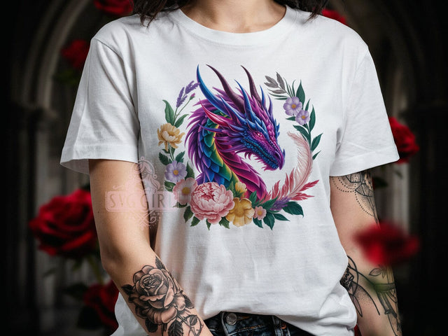 Fantasy Dragon Head T-Shirt PNG, Iridescent Scales, Dragon Head, Mythical Beast, Sublimation PNG, Magical Creature, Fierce Eyes Sublimation SvggirlplusArt 