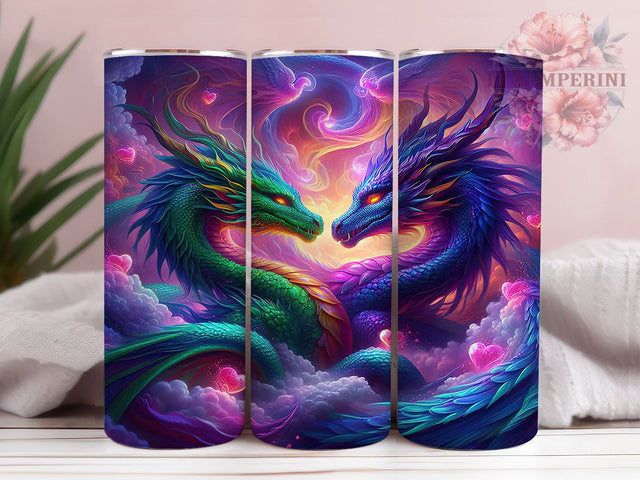 Fantasy Dragon Love Tumbler, Fantasy Romantic Wrap, Mythical Dragon Cup, 20oz Sublimation Wrap, Stylish Valentine Design Tumbler, Artistic Dragon Heart Cup, Whimsical Fantasy Love Theme Wrap Sublimation Li Zamperini 