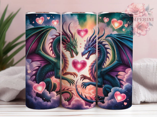 Fantasy Dragon Love Tumbler, Fantasy Romantic Wrap, Mythical Dragon Cup, 20oz Sublimation Wrap, Stylish Valentine Design Tumbler, Artistic Dragon Heart Cup, Whimsical Fantasy Love Theme Wrap Sublimation Li Zamperini 