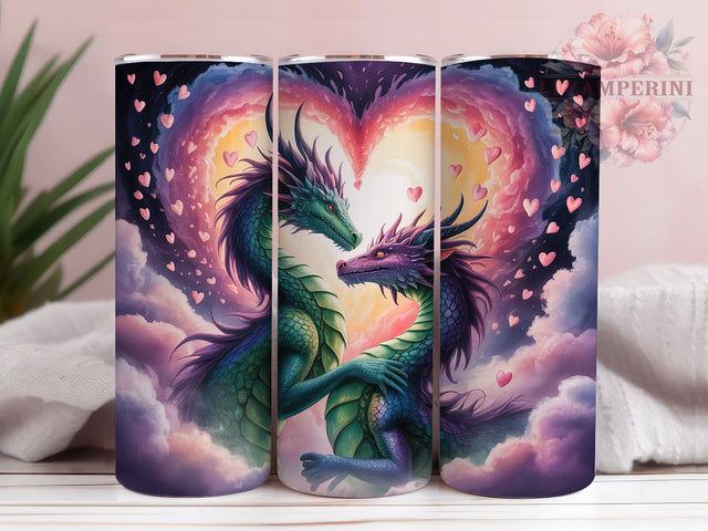 Fantasy Dragon Love Tumbler, Fantasy Romantic Wrap, Mythical Dragon Cup, 20oz Sublimation Wrap, Stylish Valentine Design Tumbler, Artistic Dragon Heart Cup, Whimsical Fantasy Love Theme Wrap Sublimation Li Zamperini 