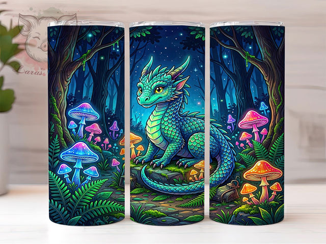 Fantasy Dragon Mushrooms 20oz Tumbler Wrap, Whimsical Mushrooms, Mystical Wrap, Enchanted Design, Seamless Pattern, 20oz Tumbler Wrap, Sublimation PNG Sublimation Lara' s Designs 