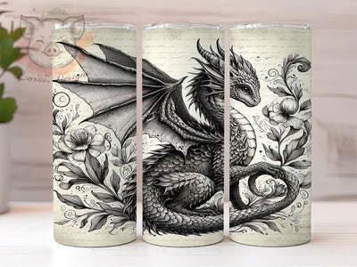 Fantasy Dragon Mystical Book 20oz Tumbler, Mythical Dragon, Fantasy Theme, Majestic Creature, Mystical Design, 20oz Tumbler Wrap, Sublimation PNG Sublimation Lara' s Designs 