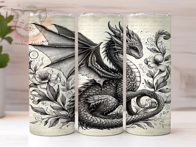 Fantasy Dragon Mystical Book 20oz Tumbler, Mythical Dragon, Fantasy Theme, Majestic Creature, Mystical Design, 20oz Tumbler Wrap, Sublimation PNG Sublimation Lara' s Designs 