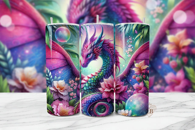Fantasy Dragon Tumbler PNG | Floral Galaxy Wrap Design Sublimation BijouBay 