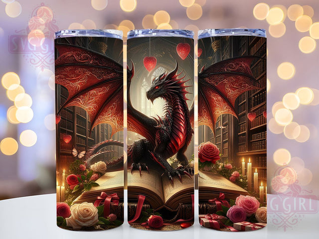 Fantasy Dragon Valentine Tumbler, Valentine Fire, Book Theme, Sublimation Art, 20oz Tumbler, Mythical Style, Romantic Design Sublimation SvggirlplusArt 
