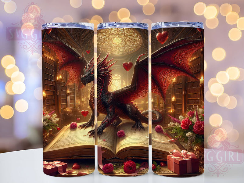 Fantasy Dragon Valentine Tumbler, Valentine Fire, Book Theme, Sublimation Art, 20oz Tumbler, Mythical Style, Romantic Design Sublimation SvggirlplusArt 