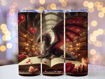 Fantasy Dragon Valentine Tumbler, Valentine Fire, Book Theme, Sublimation Art, 20oz Tumbler, Mythical Style, Romantic Design Sublimation SvggirlplusArt 