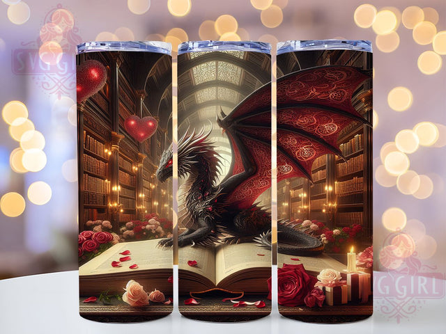 Fantasy Dragon Valentine Tumbler, Valentine Fire, Book Theme, Sublimation Art, 20oz Tumbler, Mythical Style, Romantic Design Sublimation SvggirlplusArt 