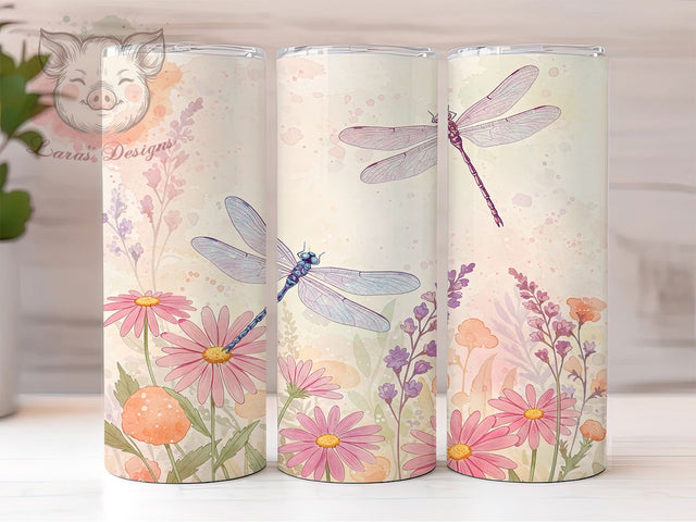 Fantasy Dragonfly 20oz Spring Meadow Tumbler, Spring Meadow Cup, 20oz Tumbler Wrap, Dragonfly Art PNG, Floral Fantasy Tumbler, Nature Sublimation Design, Whimsical Insect Mug Sublimation Lara' s Designs 