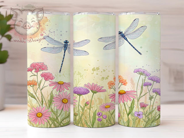 Fantasy Dragonfly 20oz Spring Meadow Tumbler, Spring Meadow Cup, 20oz Tumbler Wrap, Dragonfly Art PNG, Floral Fantasy Tumbler, Nature Sublimation Design, Whimsical Insect Mug Sublimation Lara' s Designs 