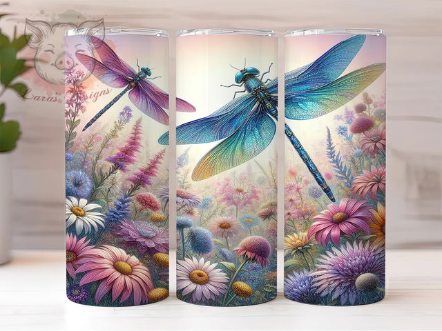 Fantasy Dragonfly 20oz Spring Meadow Tumbler, Spring Meadow Cup, 20oz Tumbler Wrap, Dragonfly Art PNG, Floral Fantasy Tumbler, Nature Sublimation Design, Whimsical Insect Mug Sublimation Lara' s Designs 