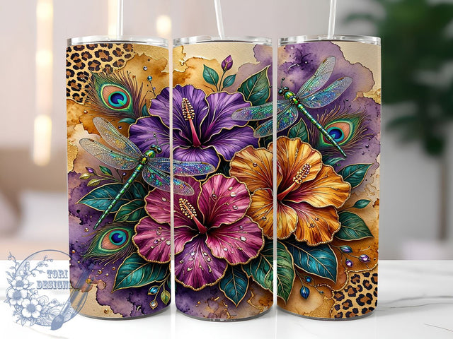 Fantasy Dragonfly Botanical Jewel Art 20oz Tumbler, Fantasy Dragonfly, Botanical Jewel, Enchanted Insect, 20oz Tumbler Wrap, Sublimation Design, Mystical Nature, Digital Download Sublimation ToriDesigns 