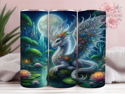 Fantasy Gem Lotus Dragon 20oz Tumbler, Gem Lotus Cup Wrap, Fantasy Forest Design, Sublimation Tumbler Wrap, 20Oz Tumbler Design, Mythical Dragon Cup, Artistic Lotus Forest Wrap Sublimation Li Zamperini 