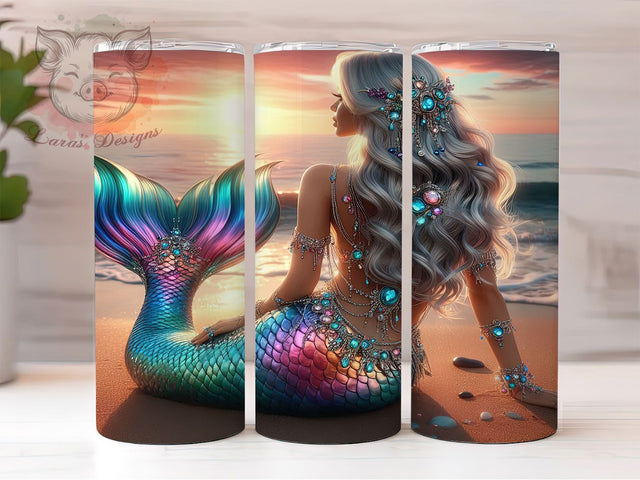 Fantasy Glitter Mermaid Ocean Tumbler, 20oz Skinny Tumbler PNG, Ocean Theme Tumbler, Sublimation Mermaid Design, Fantasy Tumbler Wrap, Under The Sea Tumbler, Glitter Mermaid Tumbler Sublimation Lara' s Designs 