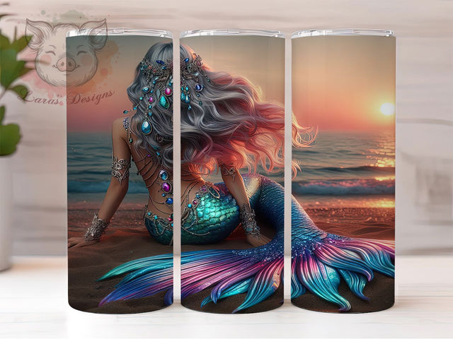 Fantasy Glitter Mermaid Ocean Tumbler, 20oz Skinny Tumbler PNG, Ocean Theme Tumbler, Sublimation Mermaid Design, Fantasy Tumbler Wrap, Under The Sea Tumbler, Glitter Mermaid Tumbler Sublimation Lara' s Designs 