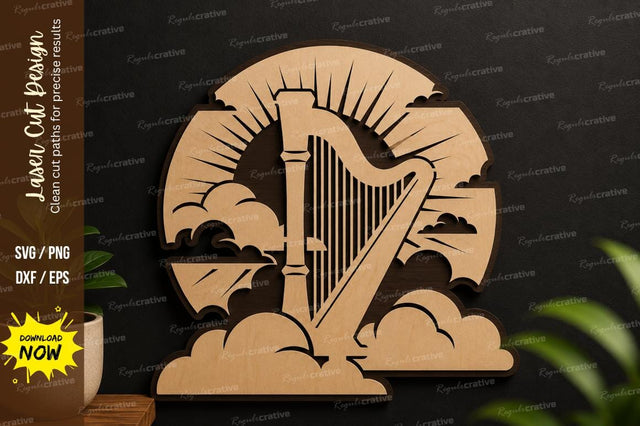 Fantasy Harp Landscape Laser Cut SVG Design SVG Regulrcrative 