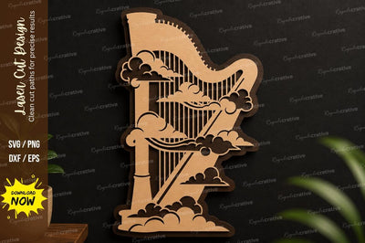 Fantasy Harp Scene Laser Cut SVG Design SVG Regulrcrative 