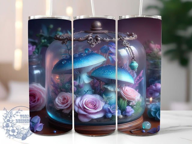 Fantasy Mushroom Floral Tumbler Wrap, Mushroom Roses Wrap, 20oz Tumbler Sublimation, Floral Fantasy Tumbler, Mystical Mushroom Design, Whimsical Tumbler Wrap, Boho Aesthetic Tumbler Sublimation ToriDesigns 
