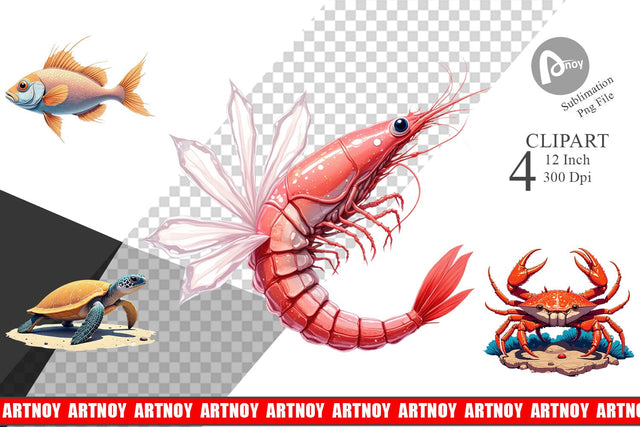 Fantasy Sea Creatures Clipart Sublimation artnoy 