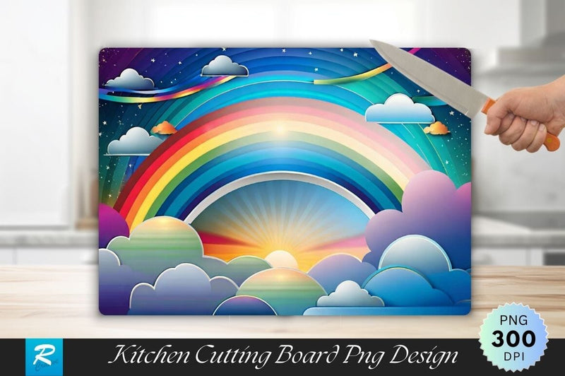 Fantasy Sky Rainbow Background Cutting Board Sublimation Regulrcrative 